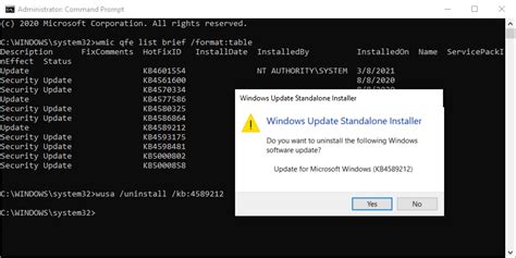 uninstall updates windows 10 command prompt